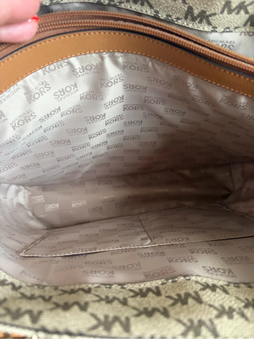 Michael Kors Beige & Brown MK Monogram Tote with Card Pouch